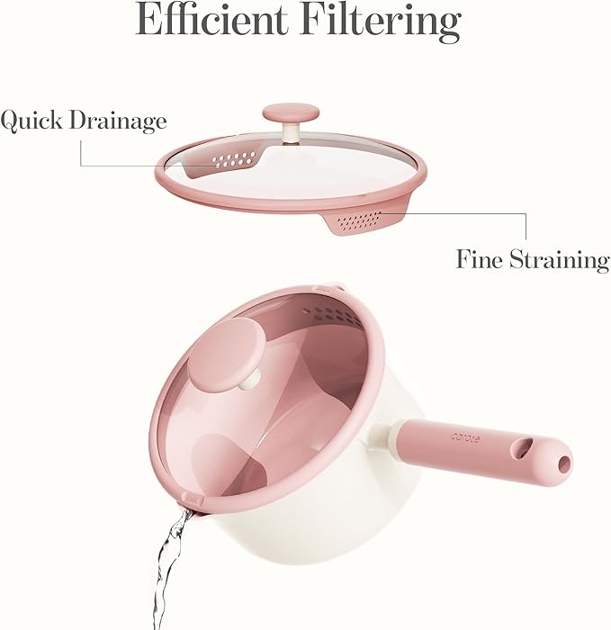 CAROTE 2.5QT & 3.0QT Sauce Pan Sets with Lid & Ladle Ceramic Nonstick Pot Set Non Toxic Saucepan with Stay-cool Handle Small Kitchen Cooking Pots, Easy to Clean, Induction Comptable, PFOA FREE