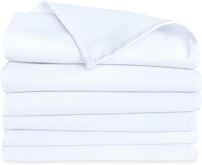 Premium Kitchen Towel (28”x20”, 6 Pack) 100% Cotton Dish Towels Cloths Large Hand Towels Tea Towels for Kitchen with Hanging Loop, Reusable Cleaning Cloths, Fast Dry Lint Free Linen | Pure White