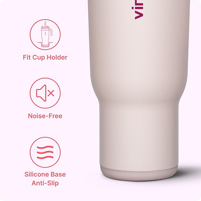 VINUR 40 oz Tumbler with Handle and Straw Lid-Stainless Steel Vacuum Insulated Travel Coffee Mug | Leak-Proof| Cup Holder Friendly| Gifts for Women, Pink