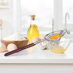 Egg Separator,Stainless Steel Egg Yolk White Separation Tool Long Handle Egg White Separator Kitchen Utility Gadget Cooking Baking Tools-Brown