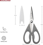 KitchenAid All Purpose Kitchen Shears with Protective Sheath Durable Stainless Steel Scissors, Dishwasher Safe, Soft Grip Comfort Handle, 8.72 Inch, Gray