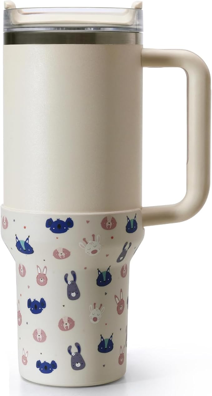 Print Boot for Stanley, Cup Bottom Protector Cover Accessories for Stanley Quencher H2.0 FlowState Tumbler 40oz / Adventure Quencher Tumbler 40oz (Cream)