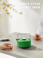 Toptier Teapot with Removable Infuser, Cast Iron Tea Kettle Stovetop Safe, Solid Geometry Cylinder Design Tea Pot Coated with Enameled Interior for 27 Ounce (800 ml), Emerald Green