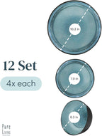 Stoneware dinnerware set 4 persons 12 pcs – Modern style plates and bowls set ceramic – Dishwasher safe and scratch resistant – Bowl and plate set – Dinner service Pure Living black & petrol blue