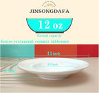 Pasta Plates with Rim 12 oz, Soup Bowl Pasta Bowl Set of 4, White Shallow Bowl Plate, Ceramic Wide Rimmed Soup Bowl, Best choice for high-end restaurants, hotels, and foodies, 11 Inch