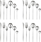 24Pcs Silver Mirror Silverware Flatware Set, 18/0 Stainless Steel Cutlery Set Utensils Kitchen Dinnerware Include Knife Fork Spoon and Teaspoon, Service for 4