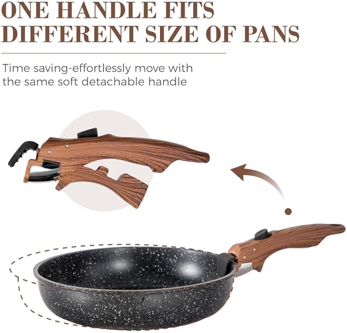 10 Pcs Pots and Pans Set Non Stick, Nonstick Kitchen Cookware Sets Detachable Handle, Induction Pots and Pans Set with Removable Handle, RV Cookware Set for Camping, Oven Safe, PFOS, PFOA Free, Black