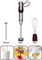 3-in-1 Immersion Hand blender, Powerful MOTOR & Stainless Steel Stick Blender, 4 Sharpe Blades with Whisk, Milk Frother Attachments