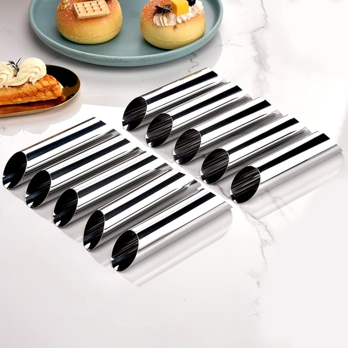 Guowall Cream Horn Mold, Stainless Steel Ice Cream Cone and Tubular Shaped Reusable Pastry Mould for Baking, DIY Tool for Cannoli Tubes Croissant Baking Brioche Rolls (20pcs)