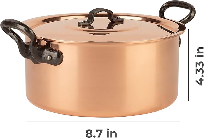 Cuisine Romefort | tinned copper pot with cast iron handles and lid | traditional stockpot made of solid copper | stewpot from France ideal for soups and stews 4.2 qt