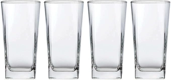 Home Essentials & Beyond Highball Glasses 16 Oz. Set of 4 Tall Square Glass Cups Premium Quality Beverage Cooler Glassware. Uses for Bar Glasses, Water, Juice, and Cocktails.