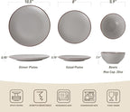 Famiware Venus Plates and Bowls Sets, 18 Pieces Stoneware Dinnerware Sets, Speckled Dishes Set for 6, Microwave and Dishwasher Safe, Matte Light Grey