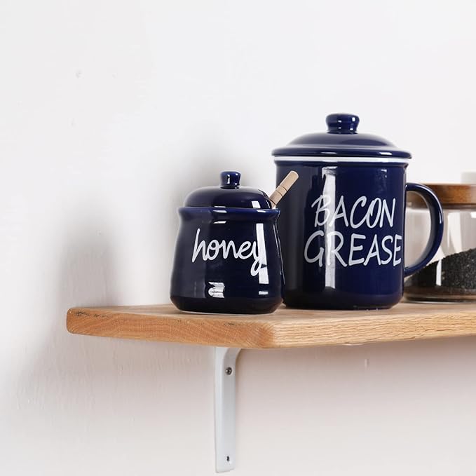 ONTUBE Honey Jar with Dipper and Lid, Ceramic Honey Pot 12oz (Navy)