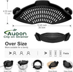 Large AUOON Clip on Strainer for All Pots and Pans - Oversized Silicone Pot Strainer Family-Style Design Pasta Strainer Kitchen Colander for Spaghetti and Noodles | Dishwasher Safe