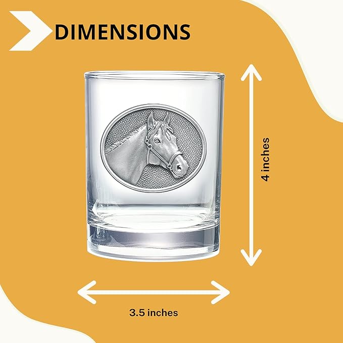 Heritage Pewter Racehorse Double Old Fashion | Double Rocks Glass 14 OZ for Liquor | Expertly Crafted Pewter Glass