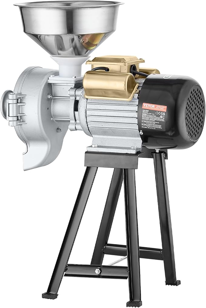 VEVOR Electric Grain Mill Grinder, 3000W Spice Grinders, Commercial Corn Mill with Funnel, Thickness Adjustable Powder Machine, Heavy Duty Feed Flour Cereal Mill Wheat Grinders, Dry & Wet Grinder