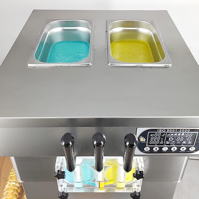 Kolice ETL Commercial 3 flavors soft ice cream machine,gelato yogurt ice cream machine-2+1 mixed flavors,upper tanks refrigerated,countertop,auto counting,auto washing