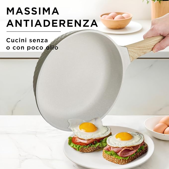 Bambù 6Pcs Cookware set, Die-cast Aluminum pots and pans, Nonstick frying pans and casseroles, Induction safe, PFOA-free (Green and Cream, 6 pcs)