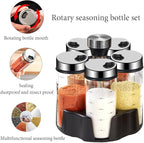 TINMIX Revolving Spice Rack Organizer, Rotating Seasoning Holder Shelf for Kitchen Countertop Cabinet, 4 Large 200ml Glass Jars + 1 Oil Dispenser Bottle