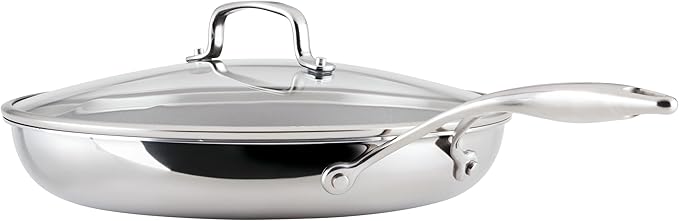 Circulon C1 Series Clad Stainless Steel with ScratchDefense Technology Cookware Nonstick Induction Frying Pan/Skillet with Lid, Metal Utensil Safe, 12.5 Inch Fry Pan - Polished Stainless Steel