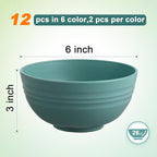 12 Pcs Unbreakable Cereal Bowls Set, 26 Oz Wheat Straw Bowls Set, Microwave & Dishwasher Safe Rice Bowls for Kitchen, Reusable Plastic Bowls for Soup, Salad and Snack, BPA Free, Multicolor