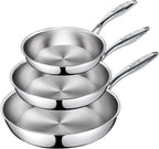 8-10-11.5inch Frying Pan Set Tri-Ply Stainless Steel Skillet Set,No Coatings Frying Pan with Stay-cool Handle for Cooking,Pots and Pans Set,Dishwasher and Oven Safe