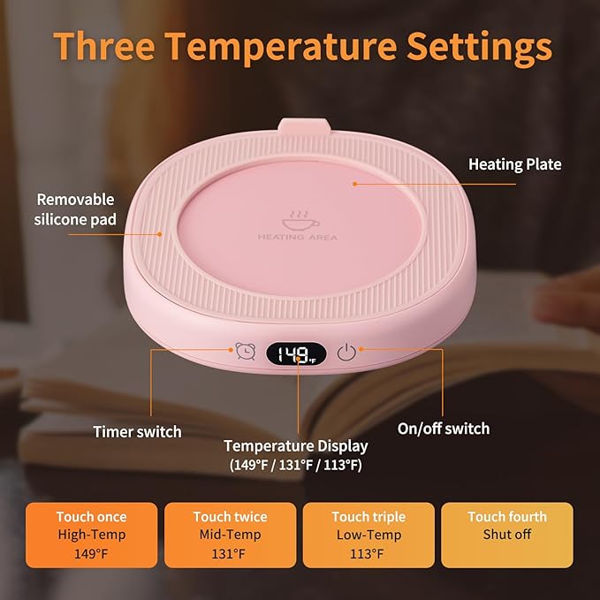 Coffee Mug Warmer & Not A Day Mug Set, Coffee Cup Warmer for Desk, 3 Temperature Setting, Smart Electric Beverage Warmer for Coffee, Tea, 8-Hours Auto Shut Off