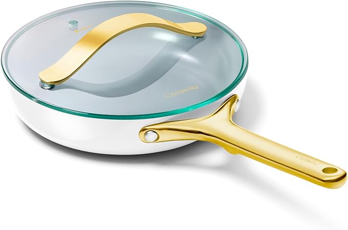 Caraway Nonstick Ceramic Mini Fry Pan With Glass Lid (1.05 qt, 8") - Non Toxic, PTFE & PFOA Free - Oven Safe & Compatible with All Stovetops (Gas, Electric & Induction) - White