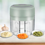 Green - Mini Electric Food Processor and Garlic Chopper - 250ML, USB Charging, 3 Blades - Perfect for Chopping Vegetable, Pepper, Onion, Garlic, Ginger, Spice, Meat, Baby Food, and More (Green)