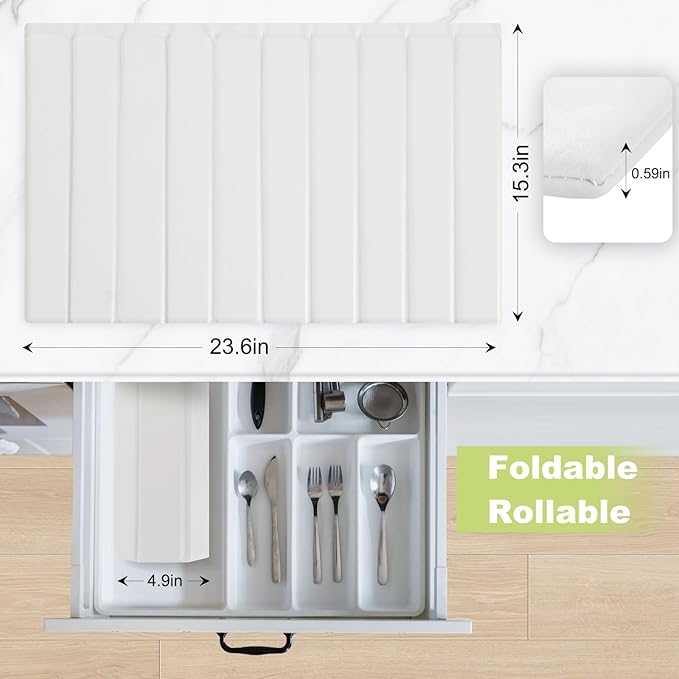 Stone Drying Mat for Kitchen Counter, Stain-Defying PU Leather, Large Stone Dish Drying Mat Foldable Absorbent Diatomaceous Earth Bath Mat Quick Dry for Bottles Cups Countertop 23" x 15.3"