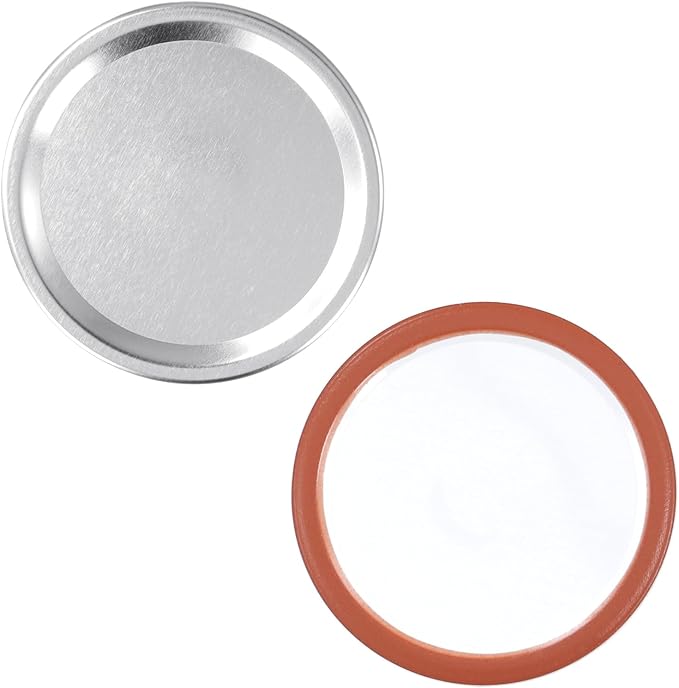 JEUIHAU 100 Pack Wide Mouth Canning Lids (3.4 Inch), Split-Type Metal Mason Jar Lids with Silicone Seals for Pickling, Jams, Dry Goods Preservation