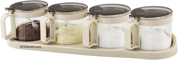 TENTA TENTA KITCHEN Gourmet Seasoning Box with Serving Spoons, Spice Jar Set Condiment Cruet Bottle, Kitchen Supplies,Nice Design for Kitchen (glass)