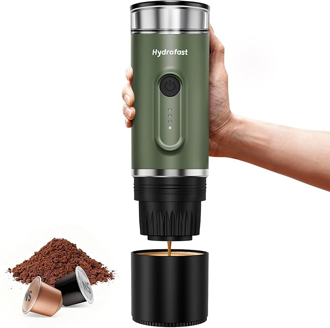 Portable Espresso Machine, 9600mAh, Travel Electric Coffee Maker with 20 Bar Self-Heating, Lightweight Car Coffee Machine with NS Capsules & Grounds for RV, Hiking, Camping, Office