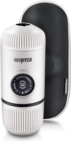 WACACO Nanopresso Portable Espresso Maker Bundled with Protective Case, Upgrade Version, Mini Travel Coffee Machine, Perfect for Camping, Travel and Office (Elements Chill White)