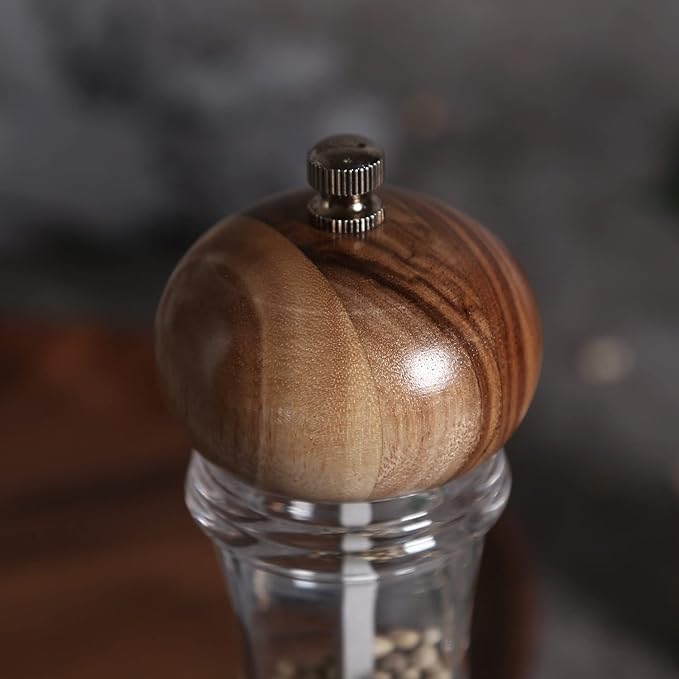KKC HOME ACCENTS Wood Salt and Pepper Shakers,Wooden Salt and Pepper Grinder,Ceramic Core,Refillable,8 inch