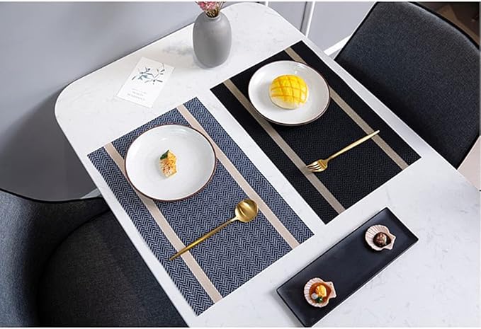 PIGCHCY Luxurious Placemats Set of 8, 18 x 12 inches Elegant Placemats Non-Slip Washable Durable Table Mats for Home/Dining Room Decoration (Dark Blue)