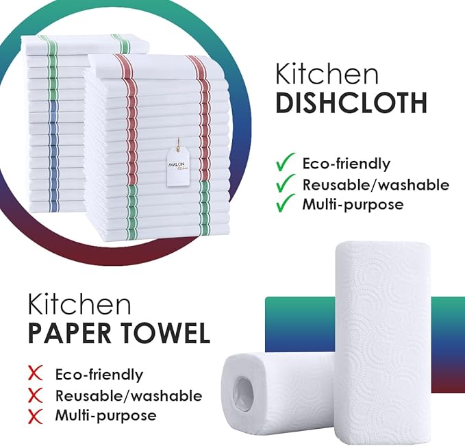Dish Towels Set (Value Pack of 30) Size 15x25 Inch, 100% Cotton Soft & Absorbent Linen Kitchen Towels, Tea Towel, Reusable Cleaning Cloths for Household Cleaning (Multi)