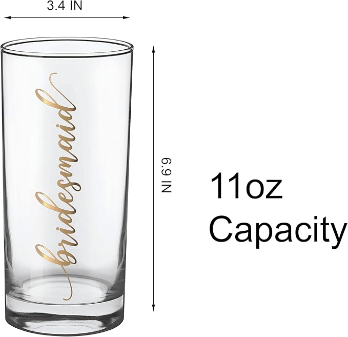 LADY&HOME Bachelorette Party Decorations Highball Glasses,13oz Tall Glass Cups,Bridesmaid Gifts Bridal Shower Gifts Gold Embossed,1 Count(Bridesmaid)