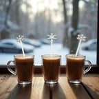 60 Pcs Snowflake Drink Stirrers Bulk, 5.9 Inch Wooden Cocktail Picks with 3 Unique Snowflake Designs, Bamboo Toothpicks for Appetizers, Coffee Bar, Beverages, Winter Christmas Party Supplies