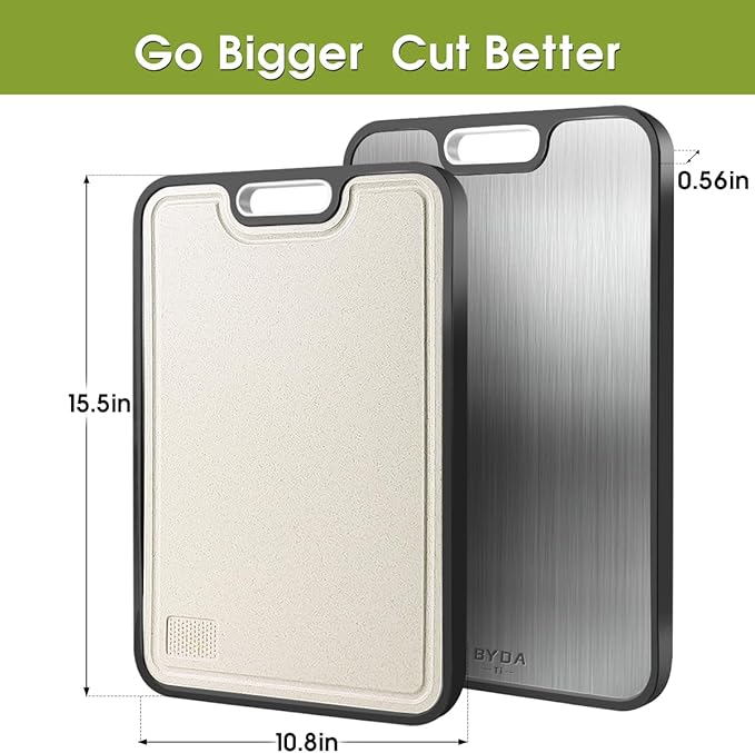 Titanium Cutting Board for Kitchen,Double Sided FoodGrade,Pure Titanium&Wheat Straw PP,Non-Toxic,Non-Slip,Dishwasher Safe,Ideal for Meat,Vegetables,Fruit