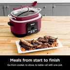 Ninja Foodi PossibleCooker PRO MC1000 8.5Qt Multicooker 8 in 1 Slow Cooker, Dutch Oven, Steam Bake Roast Sear Sauté Bread Maker Warmer, Glass Lid, Integrated Spoon, Nonstick (Cherry)