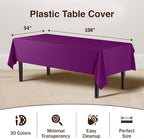 Exquisite 12-Pack Premium Plastic Tablecloth 54in. x 108in. Rectangle Table Cover - Magenta