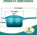E-far Enameled Cast Iron Sauce Pan, 2 Quart Dutch Oven Saucepan with Lid, Small Sauce Pot for Cooking, Boiling, Healthy & Non Toxic, Induction & Oven Safe, Green