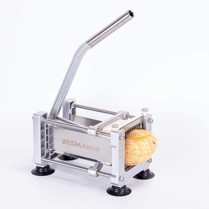 Rismonar French Fry Cutter Stainless Steel Potato Slicer With 1/2in 1/4in 3/8in Blade for Carrots Cucumbers Vegetables (Green, Machine + 1/2 & 1/4 & 3/8)