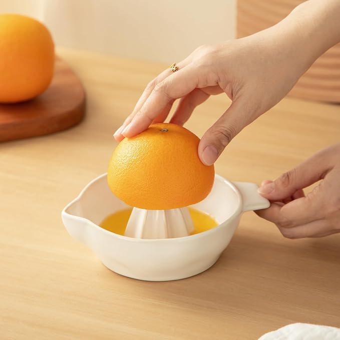 Ceramic Lemon Juicer Reamer Manual Citrus Lime Hand Squeezer Bowl with Handle and Pour Spout, Handheld, Easy to Use and Clean
