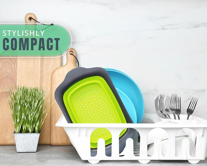 XL Large Kitchen Strainer by Comfify - Collapsible Silicone Over-The-Sink Colander with Extendable Handles - Use with Pasta, Fruit, Berries & Veggie - 6 Quart - Green