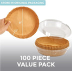 KITCHEN GENIE BPA-Free Air Fryer Liners Disposable, 100 PCS, Non-Stick Oil Proof Parchment Paper Sheets for Easy Clean Cooking, Fits 5-8 QT Basket, Microwave, Toaster Oven, Free of Bleach, 8 In Round