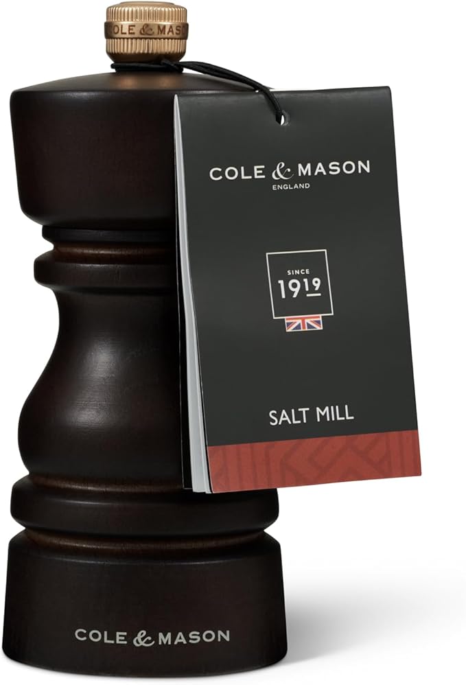 Cole & Mason London Refillable Spice Mill - Kitchen & Home Accessory - Table Salt Grinder - Salt Mill with Ceramic Mechanism - 5", Chocolate Wood
