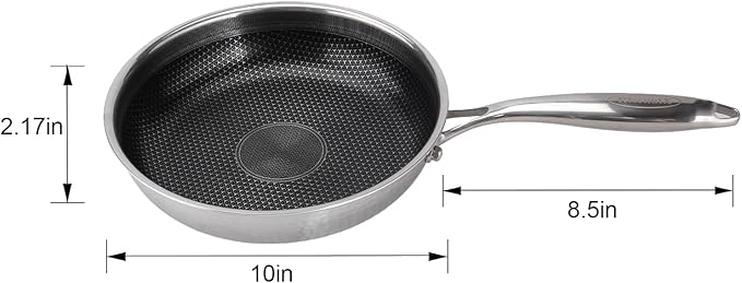 Hybrid 10 inch Stainless Steel Non Stick Skillet,Frying Pans Nonstick, PFOA Free Cookware, Dishwasher and Oven Safe, Induction Compatible