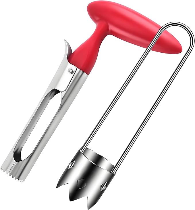 Fruit and Vegetable Corer Pepper Seed Apple Remover Bell Pepper Tomato Corer Tool Stainless Steel Kitchen Gadget (Pepper corer + Apple corer)